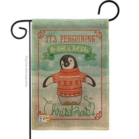 GARDENCONTROL 13 x 18.5 in. Its Penguining to Look Burlap Winter Christmas Vertical Double Sided Garden Flag GA4127890